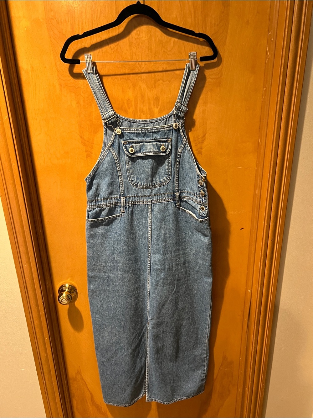 Denim overall midi dress